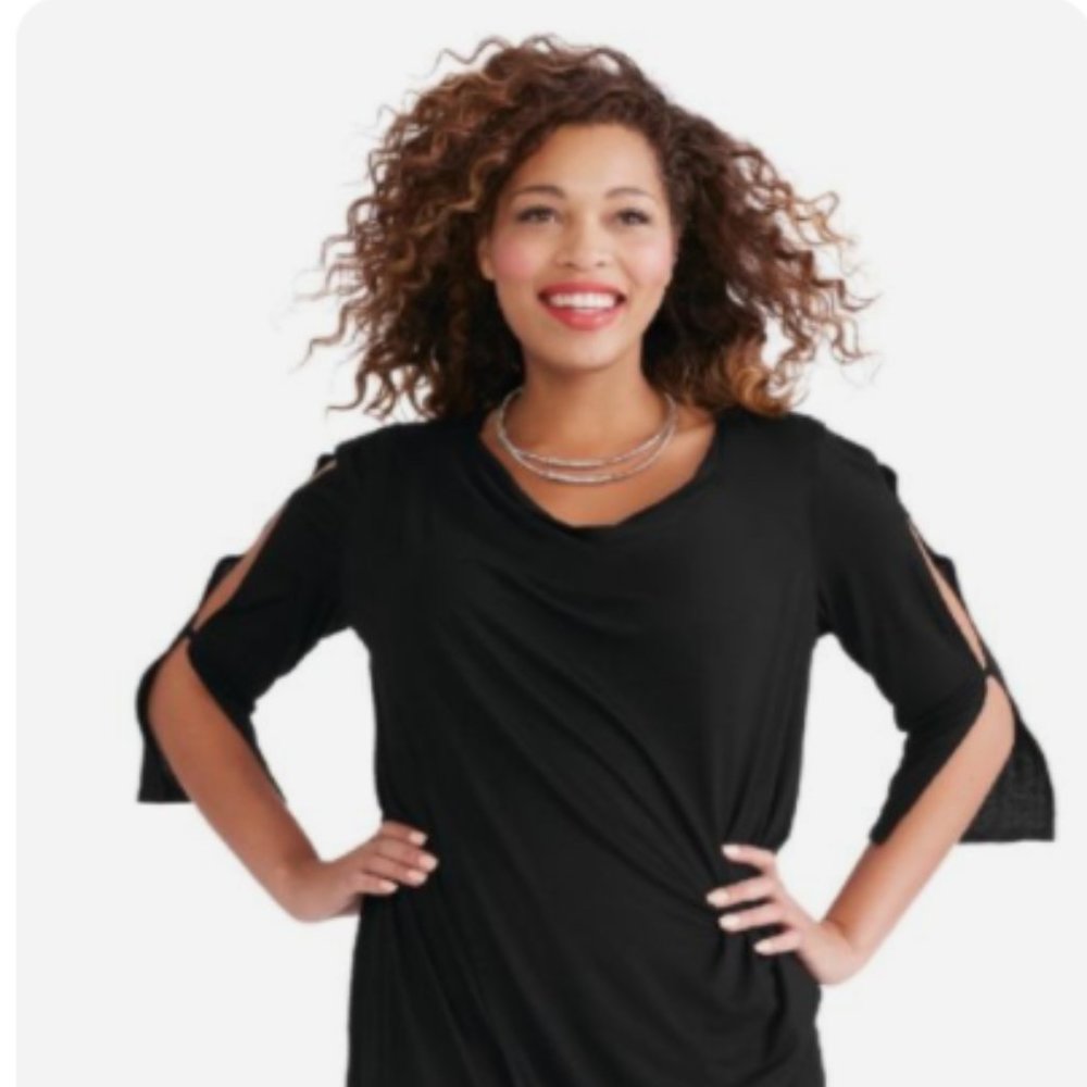 RUBY RIBBON  Drape Neck Tunic BLACK Size Medium